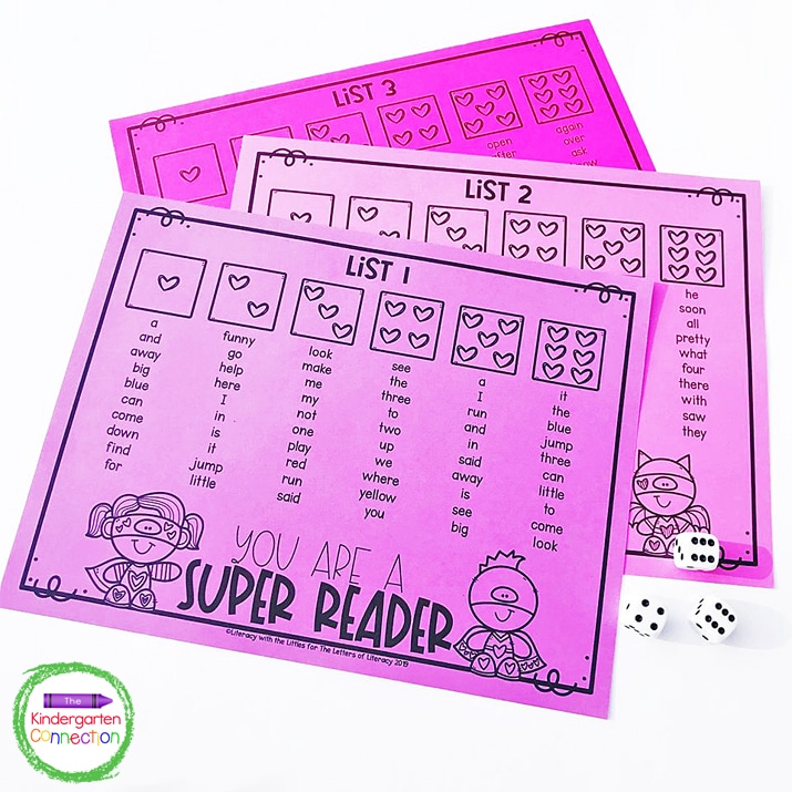 Grab our FREE Valentine's Day Roll and Read Sight Word Activity for Kindergarten! It's perfect to pair up students in small groups or centers this February!