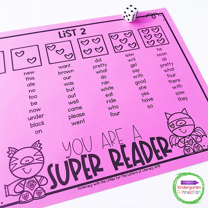 Grab our FREE Valentine's Day Roll and Read Sight Word Activity for Kindergarten! It's perfect to pair up students in small groups or centers this February!