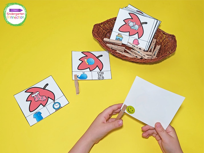 Make this activity self-correcting by placing a sticker on the back of the correct rhyme.
