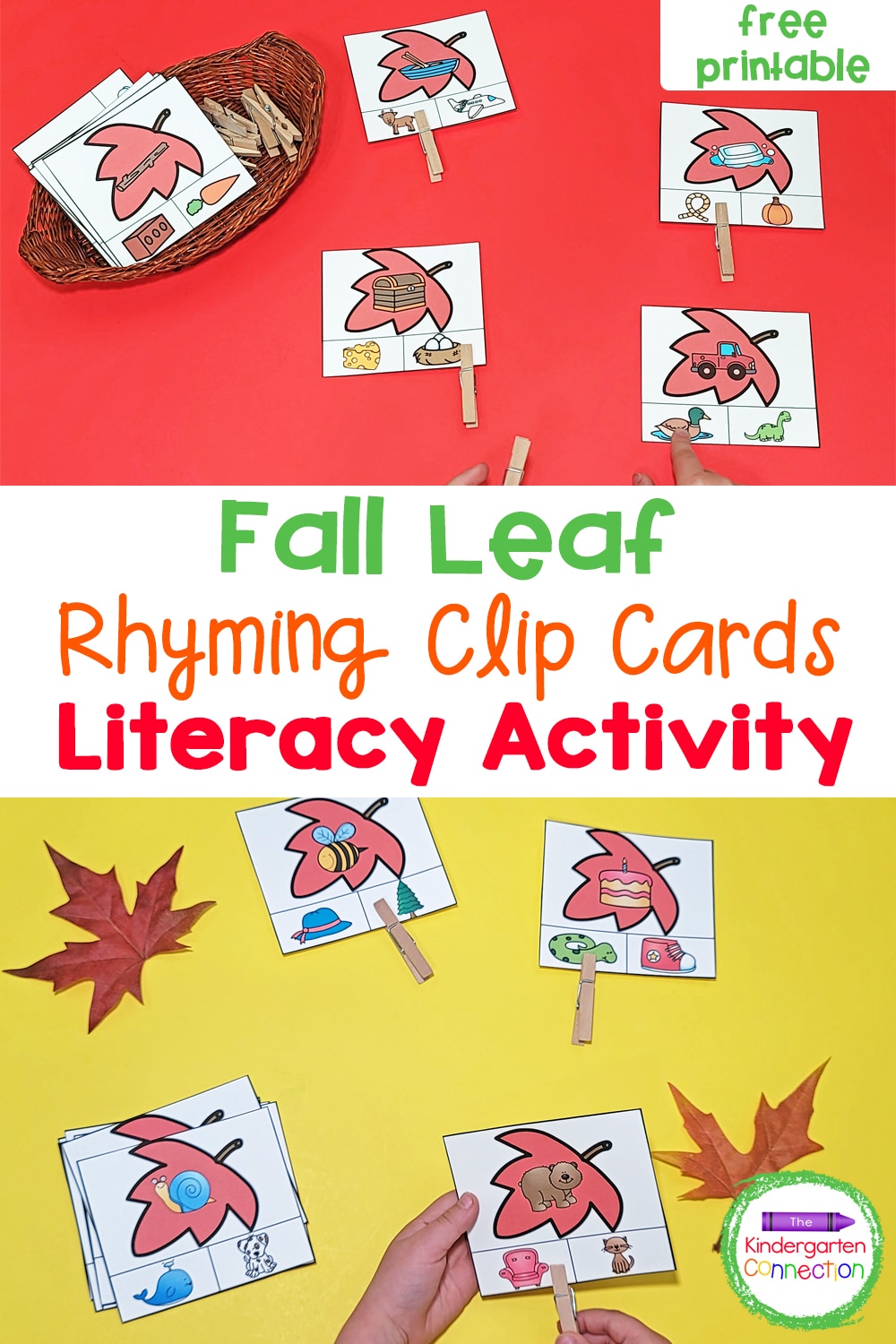 These free Fall Leaf Rhyming Clip Cards make learning how to rhyme fun while students work on fine motor skills too!