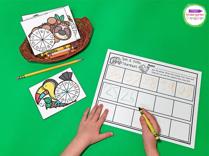The Spin & Write Numbers activity will strengthen counting skills in a fun way!