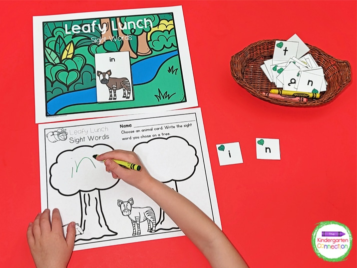 Work on spelling sight words with the Leafy Lunch Sight Words activity.