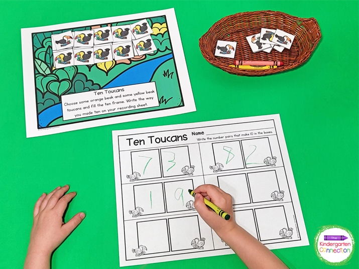 Work on counting skills and making 10 with the Ten Toucans activity.