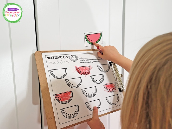 Hang the watermelon cards around the room for students to find and count the seeds.