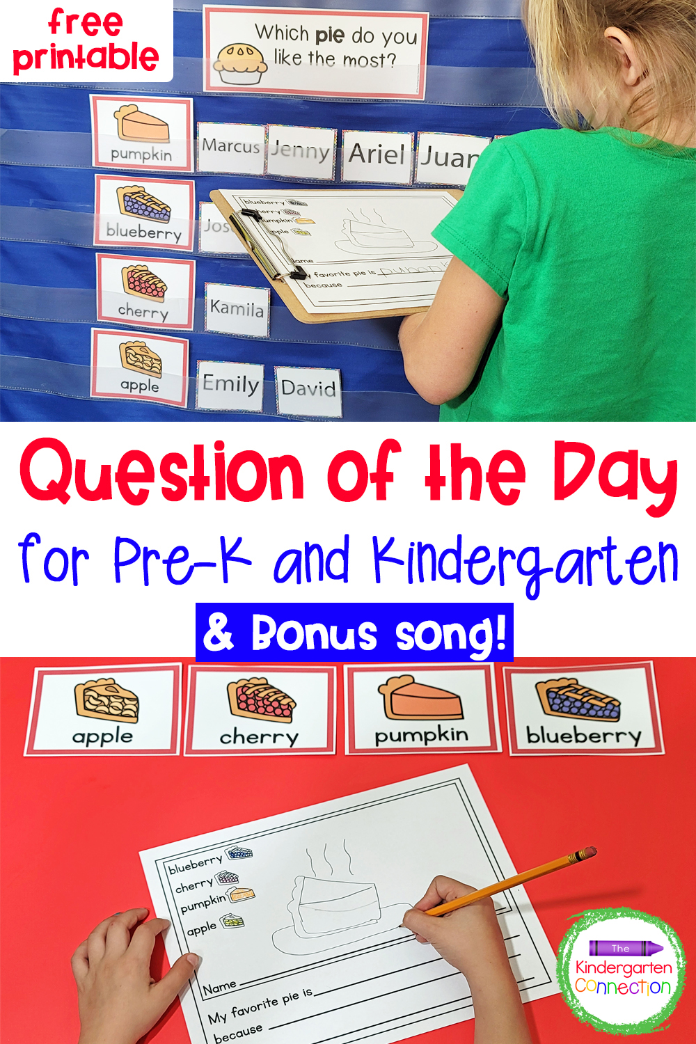 This free Question of the Day for Pre-K & Kindergarten will have your students excited to share what their favorite Thanksgiving pie is!