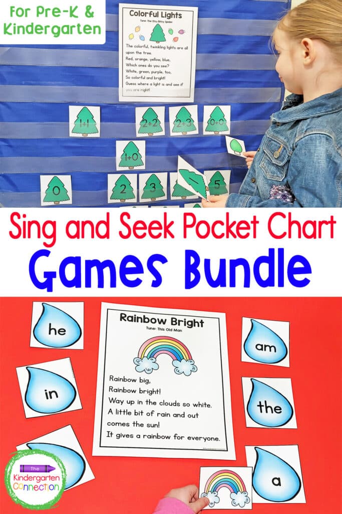 This Sing and Seek Pocket Chart Games Bundle provides high engagement learning by adding in songs!