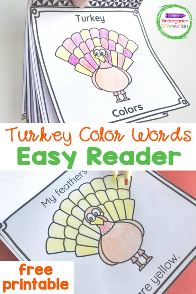Practice reading color words with our free Printable Turkey Color Words Easy Reader! Perfect for Pre-K and Kindergarten students! 