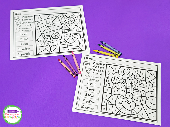This free download includes 2 different color by number printables.