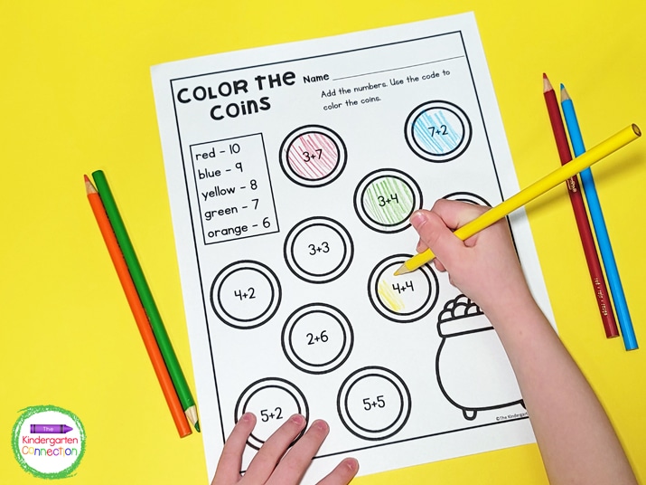 The Color the Coins printable helps your students work on addition within 10.