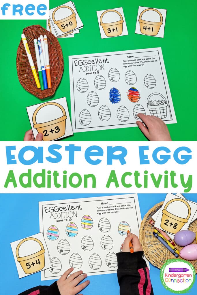 This free Easter Egg Addition Activity is an easy and engaging way to "decorate" eggs in the classroom while building addition skills!