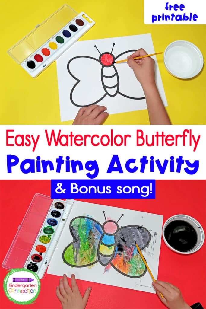 This Watercolor Butterfly Painting Activity is a fun way to wrap up a butterfly life cycle lesson or use it as a stand-alone art project!